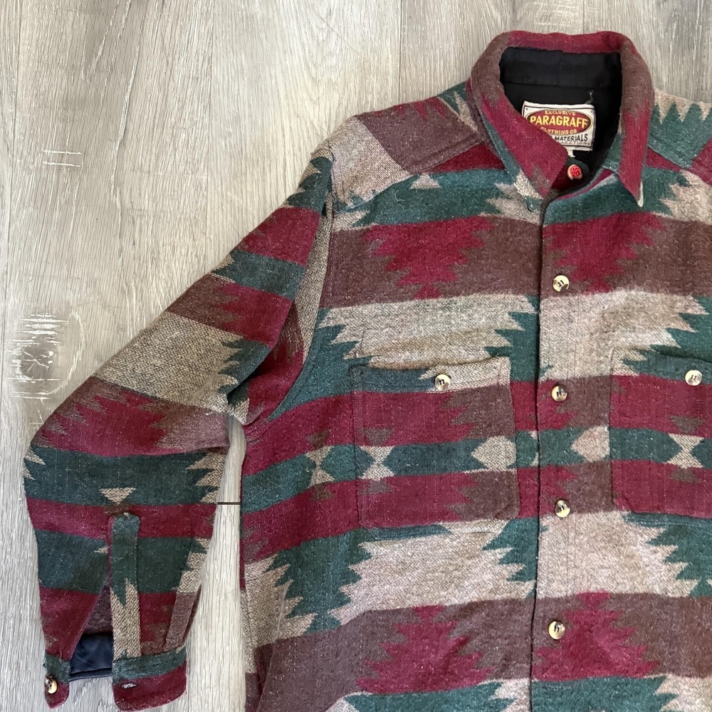 Vintage Paragraff Shirt Mens Small Aztec Southwest Wool Blend Button Up 90s - Picture 5 of 13